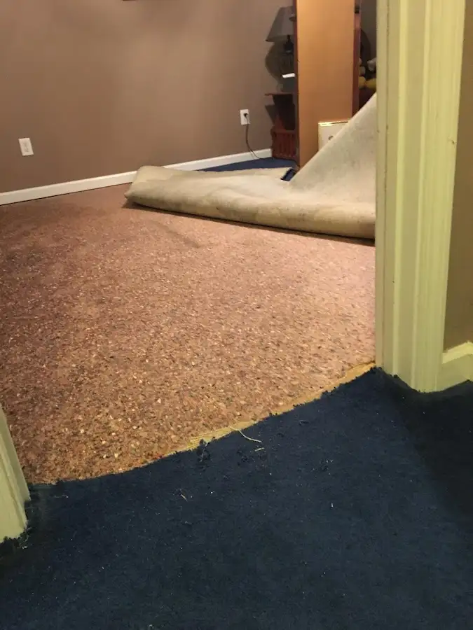 Carpet pad removal revealing water damage during Drying & Dehumidification in Victoria
