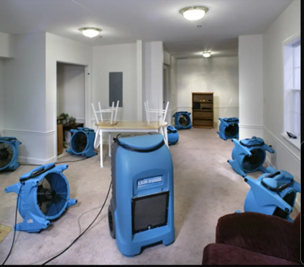 Air movers and dehumidifier setup for Water Extraction & Removal in Victoria